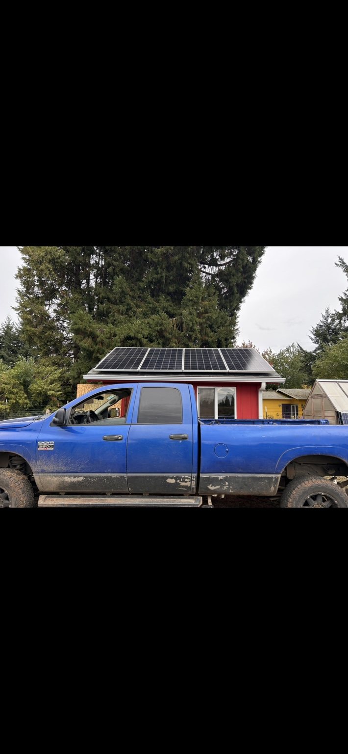 Solar panels installed on a small building roof